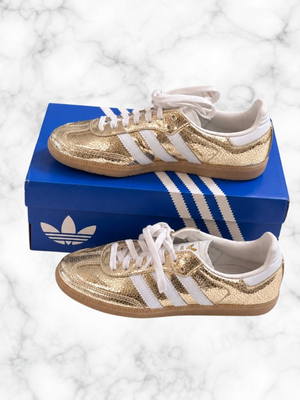ADIDAS Samba OG Gold Metallic Crinkle Leather Sneaker US 8 - Picture 10 of 16